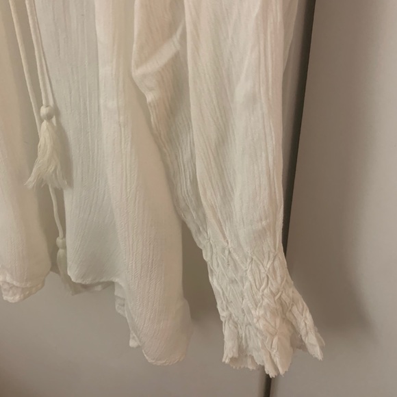 French Connection White Flowy Smocked Avea Shirt - Picture 9 of 11